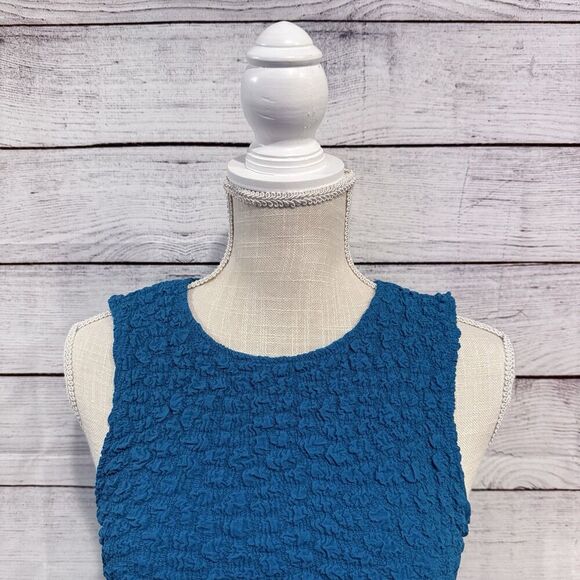 By Anthropologie Textured Mini Shift Dress Size XXS Blue New Stretch Sleeveless - Picture 4 of 10